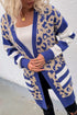 Stripe Sleeve Leopard Print Open Front Cardigan With Pockets